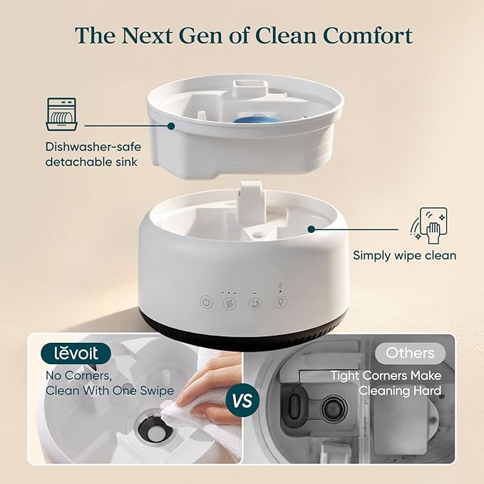 LEVOIT Humidifiers for Bedroom, 4.2L Top Fill for Large Room with 42H Runtime, Dishwasher Safe Design Easy to Clean, 21dB Quiet Cool Mist for Baby, Plants, Night Light, Essential Oil Diffuser, White