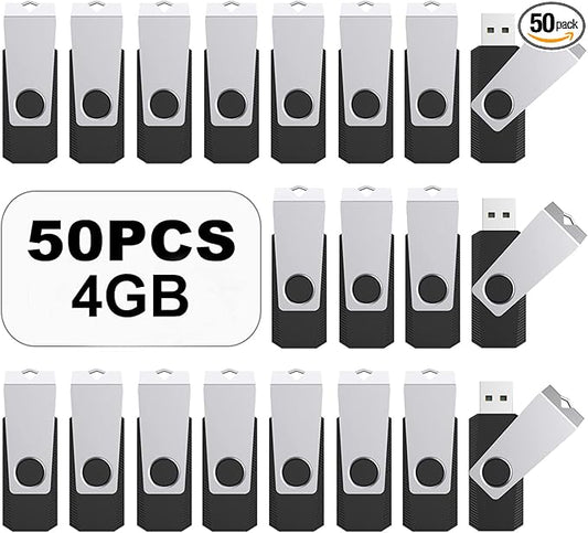 TOPESEL 50PCS 4GB Bulk USB 2.0 Flash Drive Swivel Memory Stick Thumb Drives Pen Drive (4gig, 50 Pack, Black)