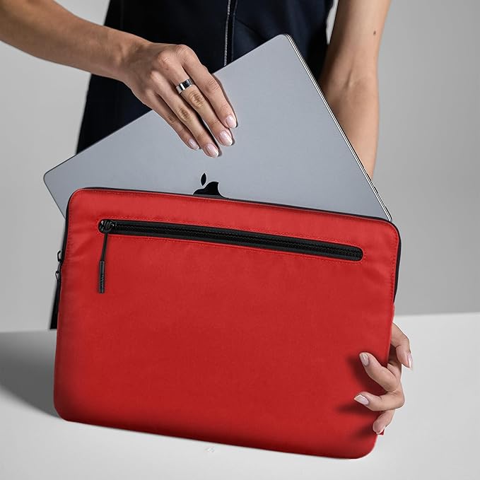 Incase Compact Laptop Sleeve with Flight Nylon - 16 Inch MacBook Pro and Laptop Case – Slim Computer Sleeve with Faux Fur Lining, Front Accessory Pocket with Zipper - Festival Orange