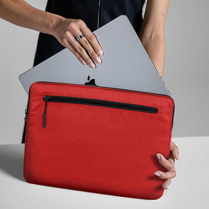 Incase Compact Laptop Sleeve with Flight Nylon - 16 Inch MacBook Pro and Laptop Case – Slim Computer Sleeve with Faux Fur Lining, Front Accessory Pocket with Zipper - Festival Orange