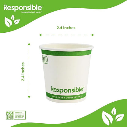 Responsible Products Certified Compostable 4 oz Paper Cups, Cold ＆ Hot Coffee Cups, Disposable Paper Cups, Extra Strength Disposable Cups, Made without PFAS (50 count)