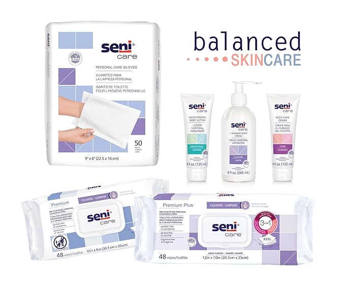 Seni Care Premium Plus Pre-Moistened Personal Cleansing Wipes for Large Surfaces (12" x 8"), 96 Count (2 Packs of 48 Wipes), Disposable