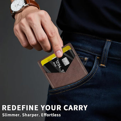 Wallet for Men Slim RFID Blocking-Metal Smart Pop-Up Credit Card Holder with 2 ID Windows, Holds 8-10 Cards,Bifold Minimalist Front Pocket Wallet & Money Clip,Men's accessories (Coffee)