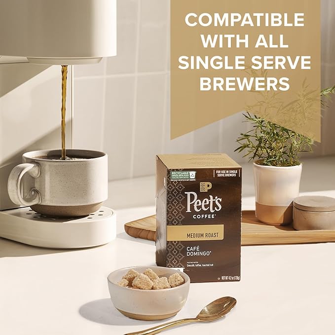 Peet's Coffee, Medium Roast Single Serve Coffee Pods - Café Domingo 32 Count (1 Box of 32 Pods)
