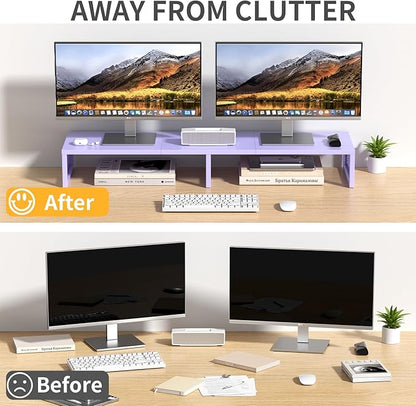 Dual Computer Monitor Stand Riser, Desk Organizers and Accessories, Printer & TV Stand, Desk Shelf, Office Desk Accessories & Desktop Workspace Organizer for Office Supplies, Purple