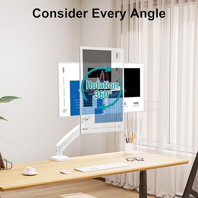 MOUNT PRO Single Monitor Desk Mount - Articulating Gas Spring Arm, Removable VESA Mount for Computer Monitor Stand with Clamp and Grommet Base Fits 13 to 32 Inch Screen, VESA 75x75, 100x100, White