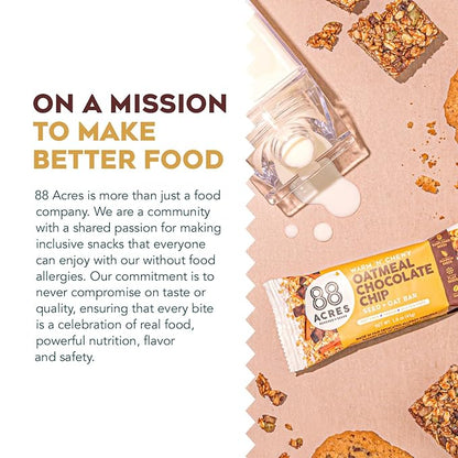 88 Acres Granola Bars | Oatmeal Chocolate Chip | Gluten Free, Nut-Free Oat and Seed Granola Bar | Vegan & Always Non GMO | 12 Pack