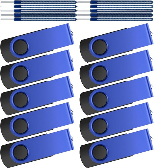 Kepmem Flash Drive 1GB USB 2.0 10 Pack Swivel Blank Memory Stick Bulk Thumb Drive Swivel USB Drive Portable Pen Drives Metal Jump Drive Blue Zip Drive for Data Storage, File Sharing School Files