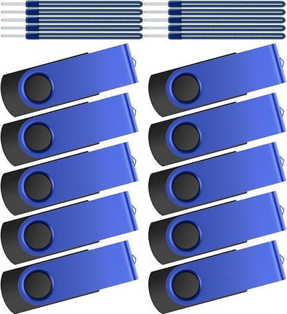 Kepmem Metal Thumb Drive Swivel USB 2.0 Memory Stick Blue Jump Drive Portable 64GB Pack of 10 with Lanyards
