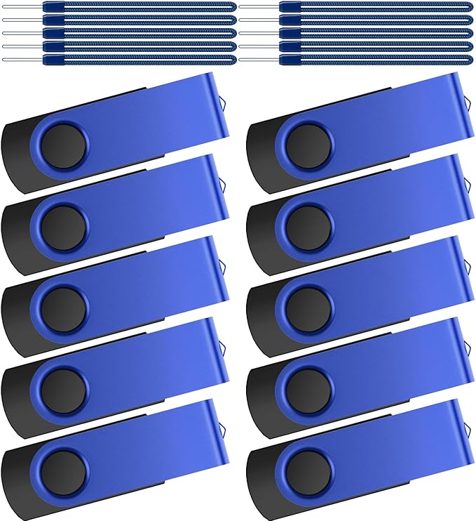Kepmem 8GB USB 2.0 Thumb Drive 10 Pack - Blue Swivel Keychain Design Pendrive with 10pcs Ropes