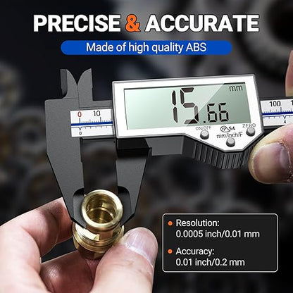 Preciva 6 Inch Digital Caliper, High Precision Measuring Tool with Large LCD Screen,Inch/Metric/Fraction Conversion, Auto-Off Feature, Vernier Caliper for DIY and Household