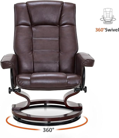 MCombo Manual Swivel Recliner with Ottoman, Chair Ottoman Set for RV Small Spaces, Living Room, Bedroom, Office 9019 4919 (Faux Leather, Dark Brown)