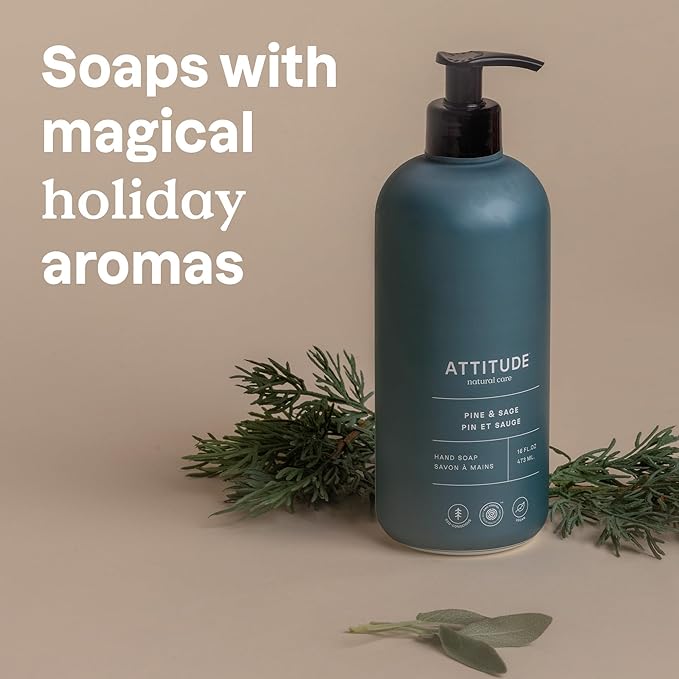 Bundle of ATTITUDE Limited Edition Liquid Hand Soap, EWG Verified, Plant and Mineral-Based, Apple & Spices, 16 Fl Oz + ATTITUDE Limited Edition Liquid Hand Soap, EWG Verified, Pine & Sage, 16 Fl Oz