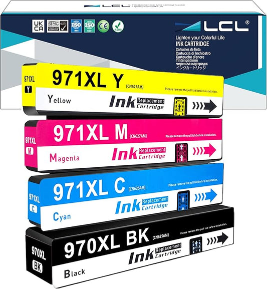 LCL 970XL 971XL Ink Cartridges Replacement for HP 970 971 970XL 971XL for HP Officejet Pro X451DN X451DW X476DN X476DW X551DW X576DW X576dn MFP Printers (4-Pack BK/C/M/Y)