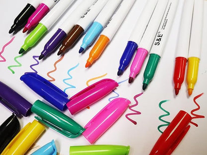 S & E TEACHER'S EDITION 96 Pcs Dry Erase Markers Colored markers for Kids 12 Assorted Colors with Low-Odor Ink Colored Whiteboard Markers for School, Office, Supplies