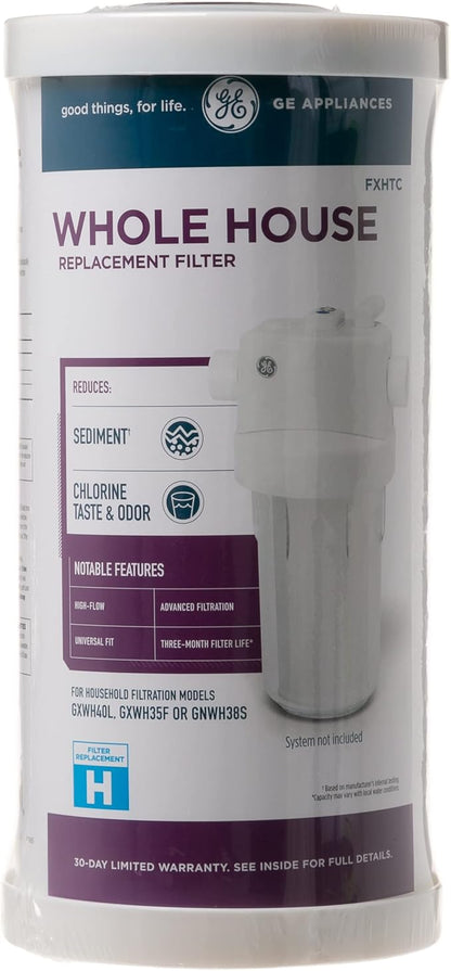 GE FXHTC Water Filter, Replacement for Water Filtration System, NSF Certified: Reduces Chlorine, Sediment, Rust & Other Impurities, Replace Every 3 Months for Best Results, 1 Filter (Pack of 4)