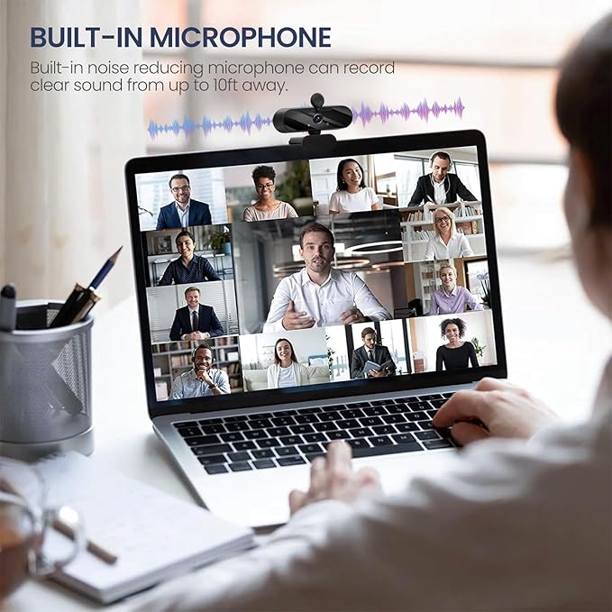 USB HD 1080P Video Webcam and Wide Angle Camera with Built-in Microphone and Rotatable Tripod,for Laptop Computer or Desktop PC,Great for Live Streaming.Calls.Video Conferencing(Black)