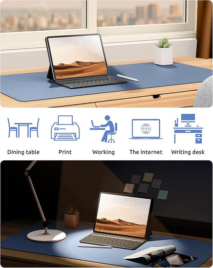 YSAGi Leather Desk Protector, Office Mat, Large Mouse Pad, Non-Slip PU Leather Blotter, Laptop Desk, Waterproof Writing Pad for Office and Home (Blue, 31.5" x 15.8")