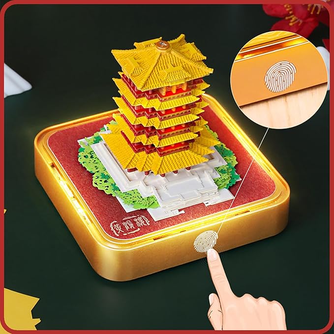 3D Time Piece Calendar 2026 DIY Calendars Tear Away Carving Art 3D Memo Pad Calendar With LED Lights sculpture artsy pads calendar notepad for Desktop Decor-Yellow Crane Tower
