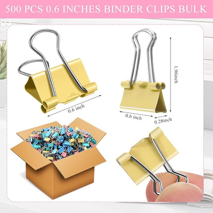 Jetec 500 Pieces 0. 6 Inch Colorful Binder Clips Bulk Small Paper Clamps Metal Paper Clips for Teachers Students Classroom Business Office and School Office Supplies