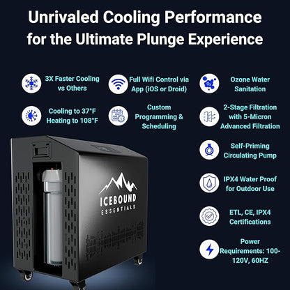 Ice Bath with Water Chiller - 1HP Efficient Hot and Cold Water Chiller for Ice Bath - Premium Ice Bath Tub with Chiller - WiFi - Filter - Ozone/UV - Cold Plunge with Water Chiller