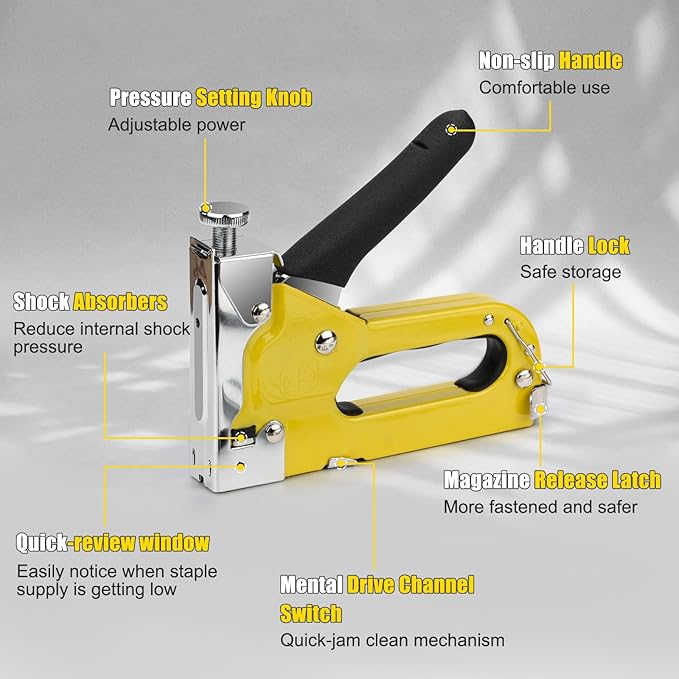 Heavy Duty 3-in-1 Staple Gun with 600 Staples, Manual Nail Gun,Upholstery Stapler for Wood, Furniture, Carpet, Carpentry, DIY, Wire, Decoration, Craft, Fixing Material