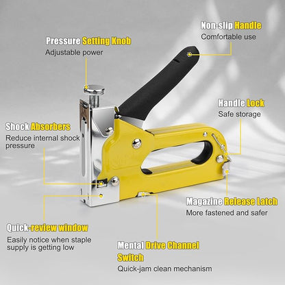 Heavy Duty 3-in-1 Staple Gun with 600 Staples, Manual Nail Gun,Upholstery Stapler for Wood, Furniture, Carpet, Carpentry, DIY, Wire, Decoration, Craft, Fixing Material
