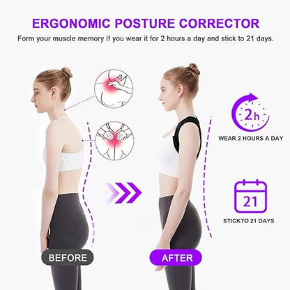 Posture Corrector for Women and Men, Upgraded Comfortable Upper Back Brace with Shoulder Pads & 3D Pad, Adjustable Back Straightener Support for Back, Shoulder and Neck (Black-L)