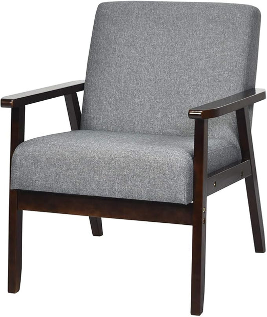 Giantex Mid-Century Modern Accent Chair, Retro Fabric Armchair, Solid Hardwood Made, Upholstered Linen Lounge Arm Chair for Living Room (1, Dark Grey)