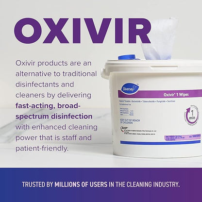 Oxivir Diversey 1 100850924 Disinfectant Cleaning Wipes, Virucidal, Pre-Moistened with Accelerated Hydrogen Peroxide AHP, Unscented, 160 Extra Large 11x12-Inch Wipes, 1-Bucket (Pack of 4)