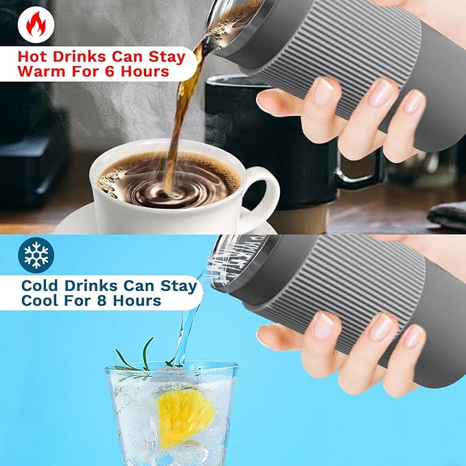 YINBAOGE Upgraded Insulated Travel Coffee Mug, Spill Proof & Leak Proof, Portable Camping Stainless Steel Tumbler, Reusable Thermal Coffee Cup with Lid for Hot & Cold Drinks(4th-Gray, 15OZ)