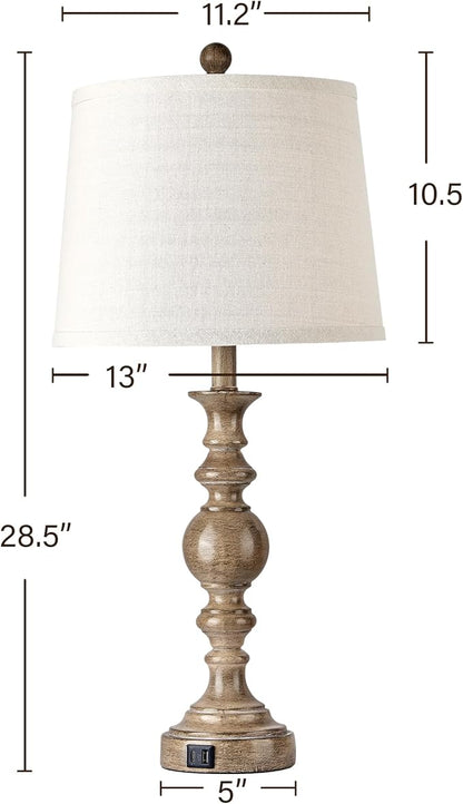 Farmhouse Table Lamps for Living Room Set of 2, Rustic Table Lamp with USB Ports, 28" Tall Table Lamps for Bedroom Nightstand, Bulb Not Included