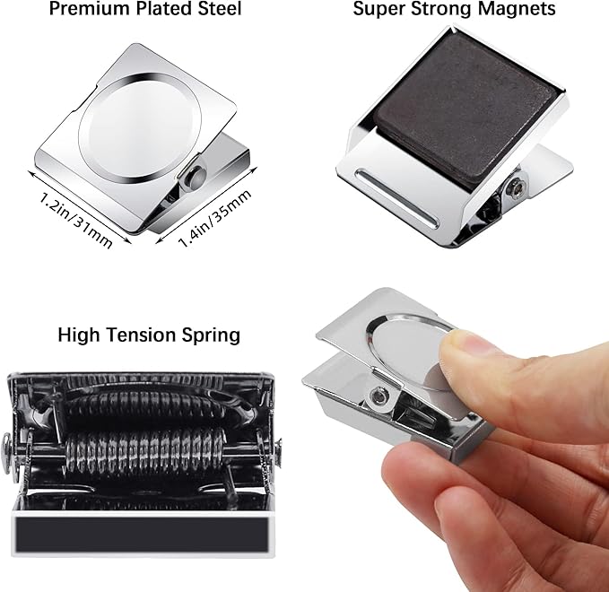 Strong Magnet Clips 1.2 Inch - 12 Packs Heavy Duty Metal Magnetic Clips for Refrigerator, Magnetic Clip for Whiteboard, Picture, Office Magnets, Magnets Clipboard for White Boards