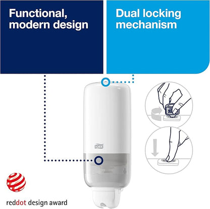 Tork Liquid Skincare Dispenser, White S1 System Compatible, for Soap, Sanitizer 6 x 1 Pack (570020A)