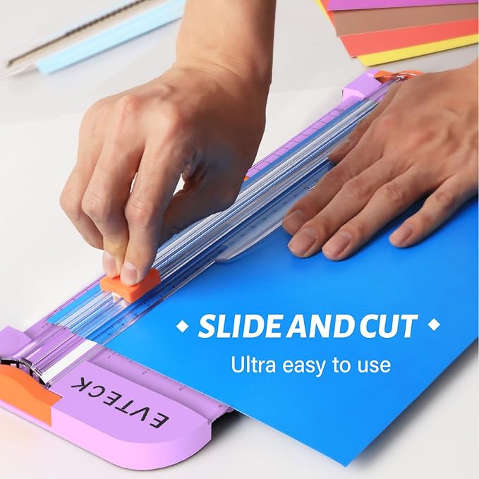 Evteck Paper Cutter 12 Inch Paper Trimmer Slider Crafting Scrapbooking Supplies for A4 Vinyl Photo Cardstock with Security Blade and Foldable Ruler