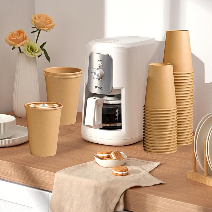 1000 Pack 12 OZ Paper Cups, Brown Kraft Disposable Paper Coffee Cups 12 oz, Unbleached Paper Cups for Hot/Cold Beverage Party, Picnic, Travel, and Events.