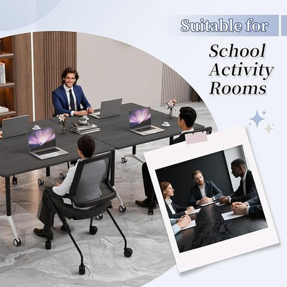 Conference Table, Folding Conference Room Tables on Wheels, Modern Meeting Seminar Table Computer Desk, Boardroom Desk for Office Meeting Conference Room,White,6 Pack 63inch