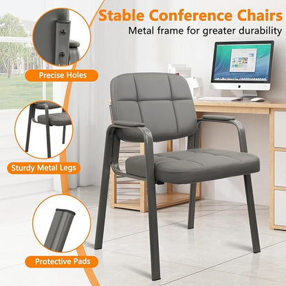 CLATINA Waiting Room Guest Chair with Bonded Leather Padded Arm Rest for Office Reception and Conference Desk(Grey 8 Pack)