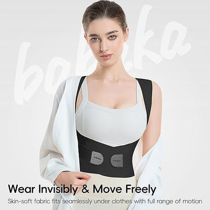 babaka Posture Corrector for Women, Invisible Lightweight Adjustable Back Brace for Upper and Lower Back Pain Relief, Hunchback, Hump, Scoliosis, Thoracic, Spine Corrector Under Clothes (Black, Large, Waist: 35''-42'')