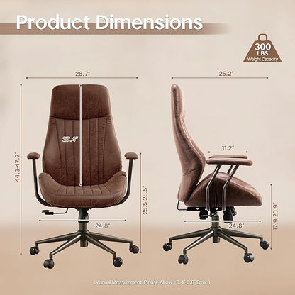 HOOOWOOO Faux Suede Leather Home Office Desk Chair,MCM Modern Ergonomic Task Work Chair,Computer Gaming Chair with Cushion Seat Lumbar Support Reclining High Back for Long Hours(Chocolate Brown)