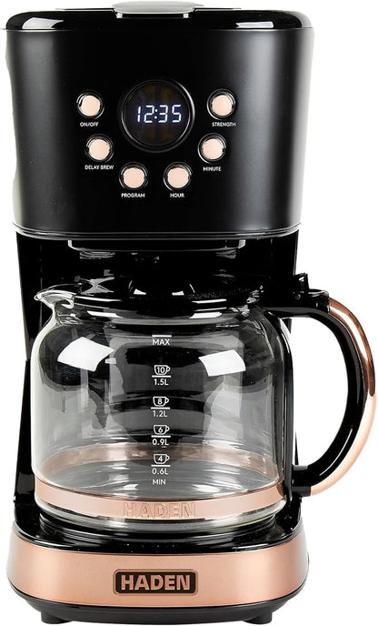 HADEN Coffee Machine, 12 Cup Programmable Drip Coffee Maker with Auto Shut-Off Function and Reusable Washable Water Filter, Black & Copper