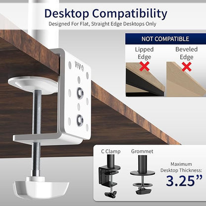 VIVO White Dual 13 to 27 inch LCD LED Monitor Desk Mount Stand with C-clamp and Bolt-Through Grommet, Heavy Duty Fully Adjustable Arms for 2 Screens STAND-V002W