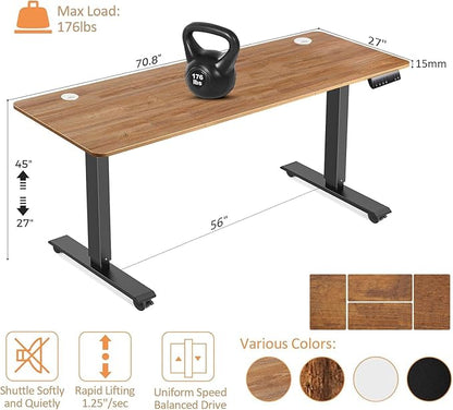 Electric Standing Desk 70 x 27 Inches Adjustable Height Sit Stand Up Desk for Home Office Computer Workstation Memory Preset with Wheels,Rustic Brown