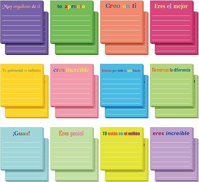 Yinder 24 Pcs Inspirational Sticky Notes Christmas Stocking Stuffers Motivational Sticky Notes Pad Employee Appreciation Gift Bulk for Teacher Nurse Coworker Office 3 x 3'' (Appreciation,Spanish)