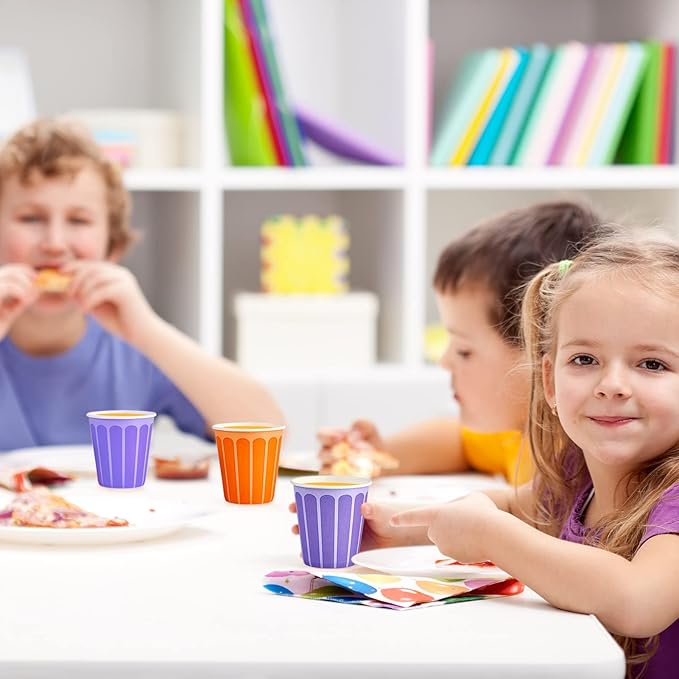 LITOPAK 540 Pack 5 oz Disposable Paper Cups, Purple and Orange Disposable Paper Snack Cups, Small Mouthwash Cups for Home, Bathroom, Picnic, Party, and Events