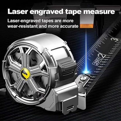 Tape Measure 25ft, Stainless Steel Retractable Tape Measure, Waterproof & Rustproof Steel Measuring Tape with Hollow Design for Renovation, Construction, Carpentry (25')