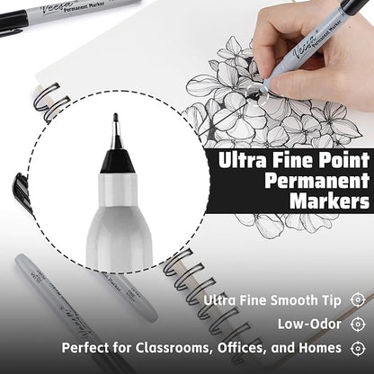 Permanent Markers Ultra Fine Point, 60 Pack, 0.4mm Black Permanent Markers Bulk, 1 Second Quick Drying, Waterproof, Fade-Resistant, Office Series, Classroom Set