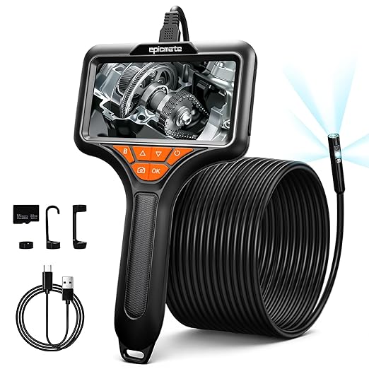 Triple Lens Endoscope Camera with Light- 5" 1080P HD Handheld Borescope with 50FT Semi-Rigid Cable, Waterproof Sewer Inspection Camera with 32GB Card, Drain Plumbing Camera & Gifts for Men