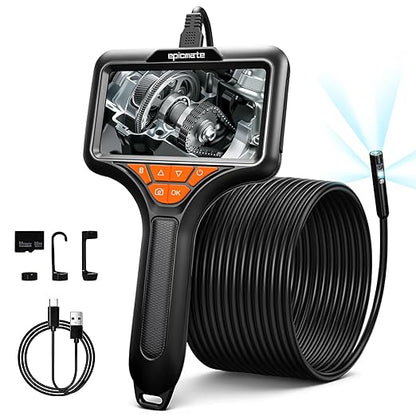 Triple Lens Endoscope Camera with Light- 5" 1080P HD Handheld Borescope with 50FT Semi-Rigid Cable, Waterproof Sewer Inspection Camera with 32GB Card, Drain Plumbing Camera & Gifts for Men