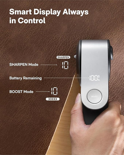 HOTO EdgeFlow Cordless Electric Scissors, Titanium Blade & LED Display, Rechargeable Cardboard Box Cutter, Self-Sharpening & Tool-Free Easy-Swap, Safety Lock, for Cardboard, Carpet, Leather, Crafting